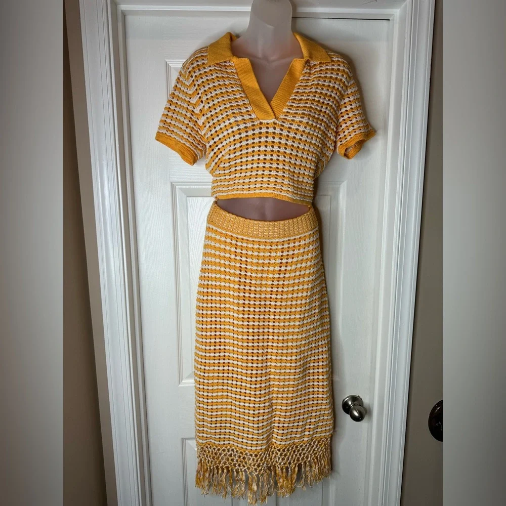 Derek Lam Knit Crop Polo and Fringe Skirt - Picture 8 of 12